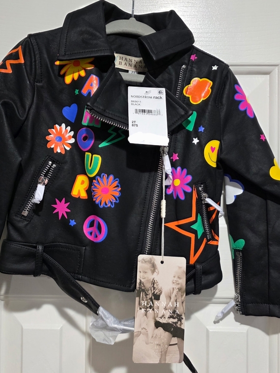Hannah Banana Other - Hannah Banana Black Faux Leather Kids Moto Jacket with Colorful Pop Graphics